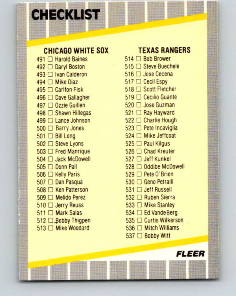 1989 Fleer #659 Checklist White Sox/Rangers Mariners/Phillies Mint