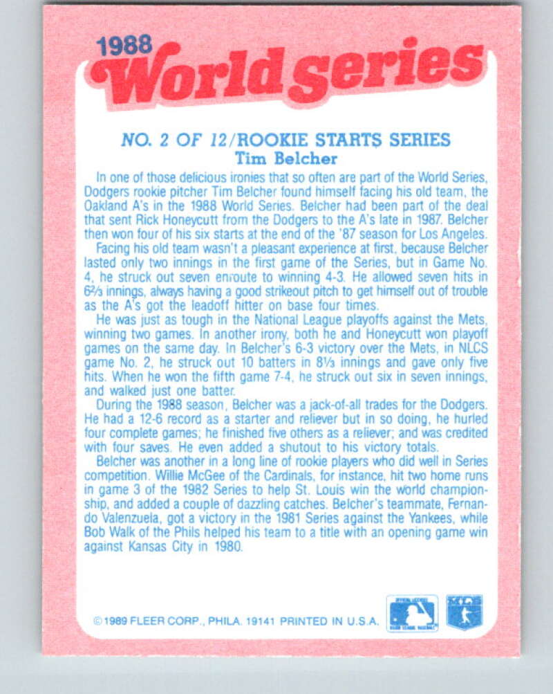 1989 Fleer World Series Glossy #2 Tim Belcher Mint Los Angeles Dodgers