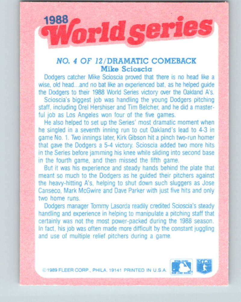 1989 Fleer World Series Glossy #4 Mike Scioscia Mint Los Angeles Dodgers