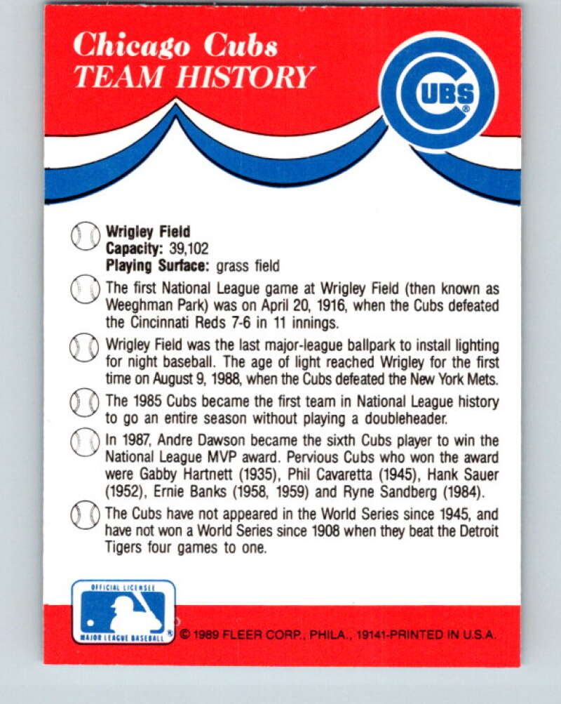 1989 Fleer Team Stickers #NNO Chicago Cubs Mint Chicago Cubs