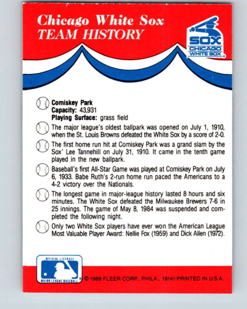 1989 Fleer Team Stickers #NNO Chicago White Sox Mint Chicago White Sox