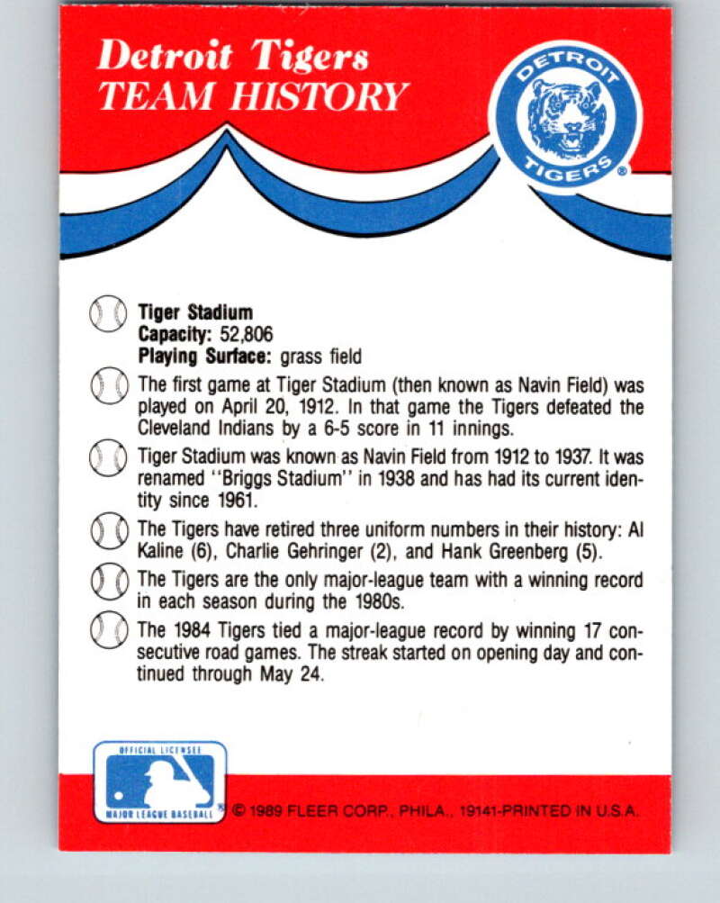 1989 Fleer Team Stickers #NNO Detroit Tigers Mint Detroit Tigers