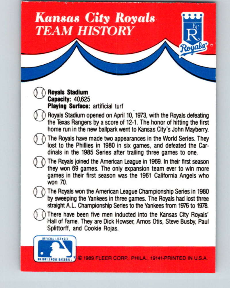 1989 Fleer Team Stickers #NNO Kansas City Royals Mint Kansas City Royals