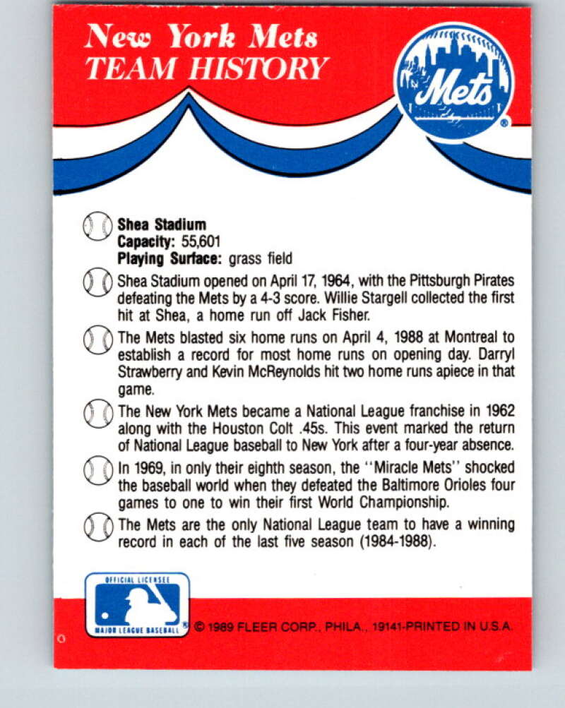 1989 Fleer Team Stickers #NNO New York Mets Mint New York Mets