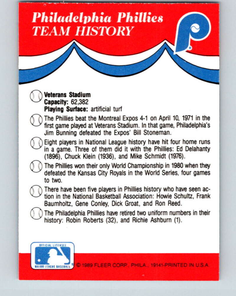 1989 Fleer Team Stickers #NNO Philadelphia Phillies Mint Philadelphia Phillies