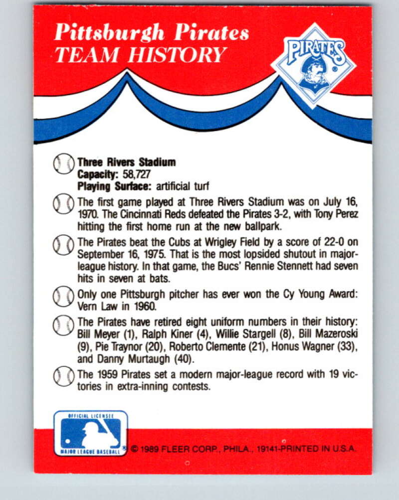 1989 Fleer Team Stickers #NNO Pittsburgh Pirates Mint Pittsburgh Pirates