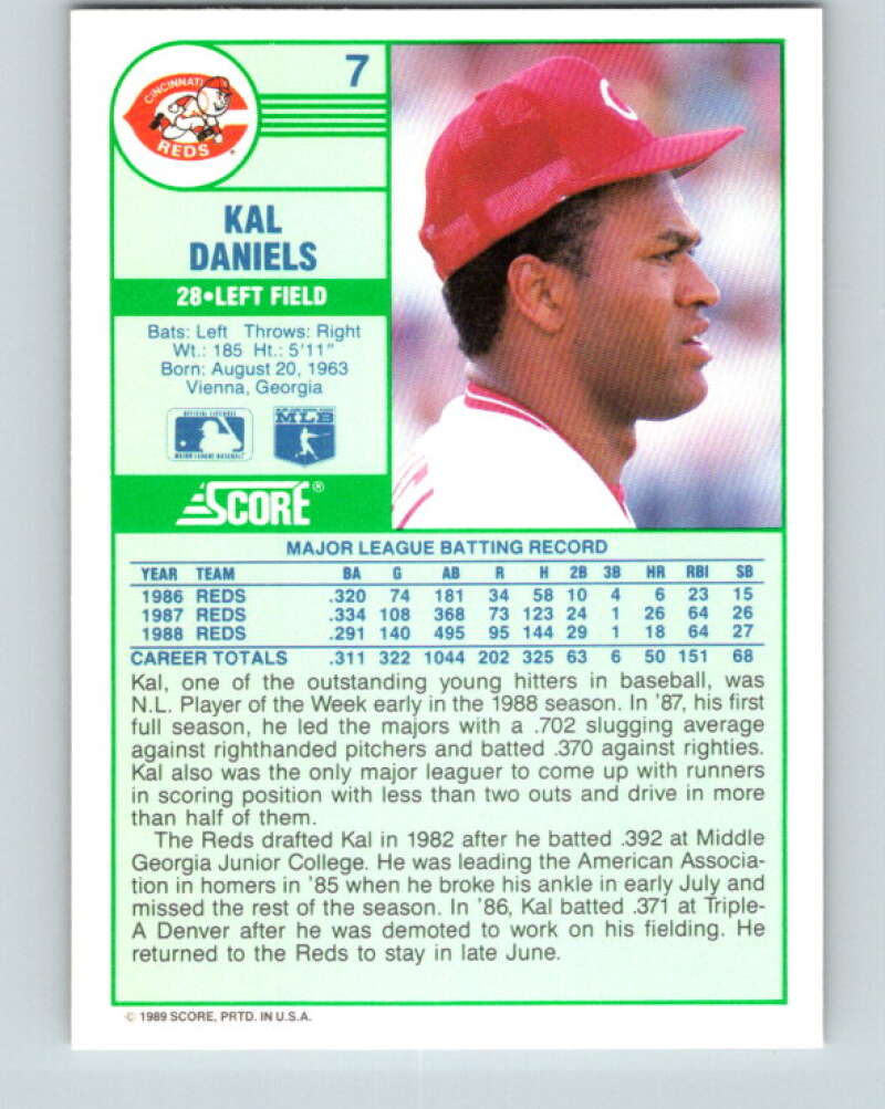 1989 Score #7 Kal Daniels Mint Cincinnati Reds