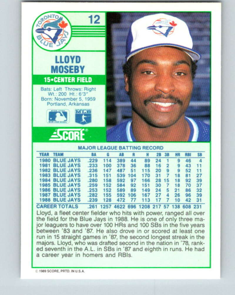 1989 Score #12 Lloyd Moseby Mint Toronto Blue Jays