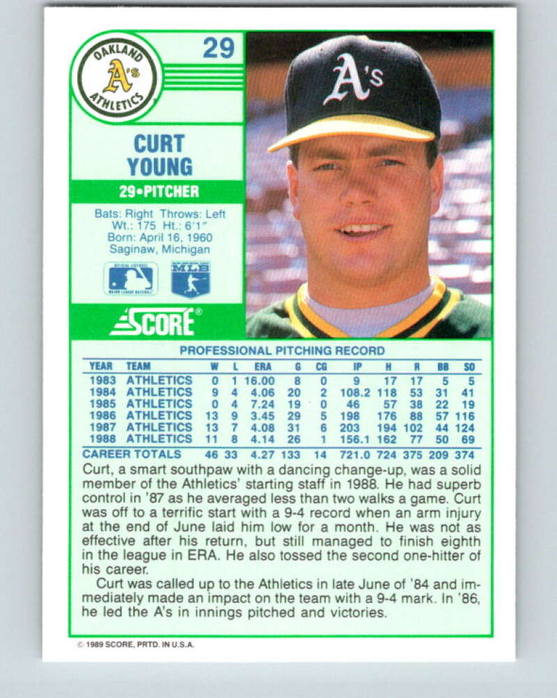 1989 Score #29 Curt Young Mint Oakland Athletics