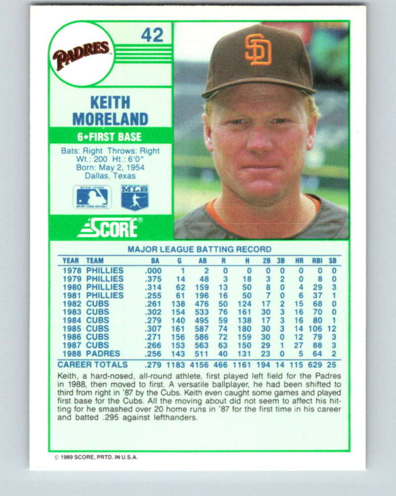 1989 Score #42 Keith Moreland Mint San Diego Padres