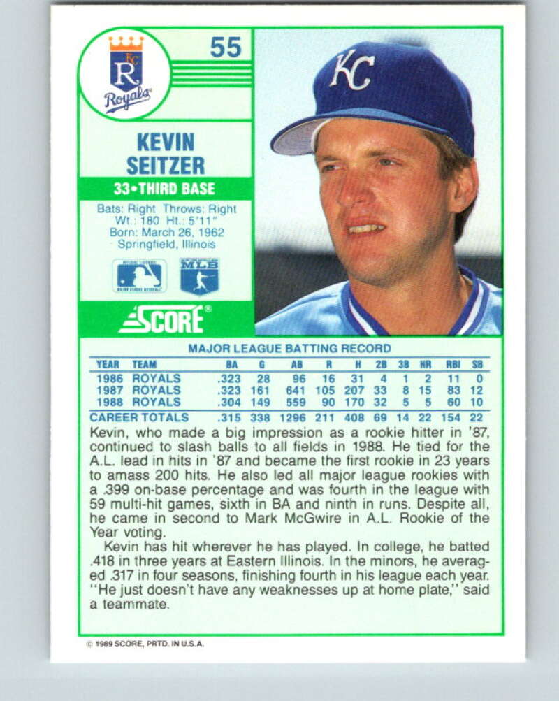 1989 Score #55 Kevin Seitzer Mint Kansas City Royals