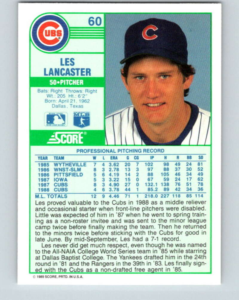 1989 Score #60 Les Lancaster Mint Chicago Cubs