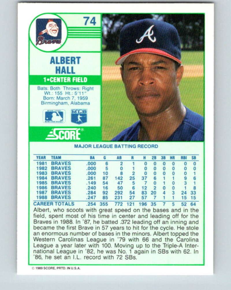 1989 Score #74 Albert Hall Mint Atlanta Braves