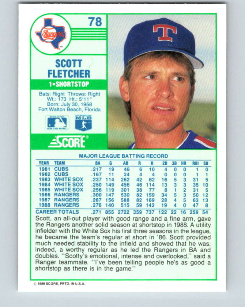 1989 Score #78 Scott Fletcher Mint Texas Rangers