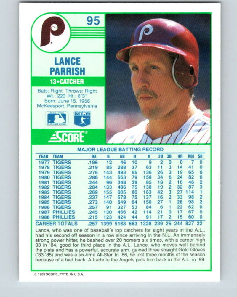 1989 Score #95 Lance Parrish Mint Philadelphia Phillies