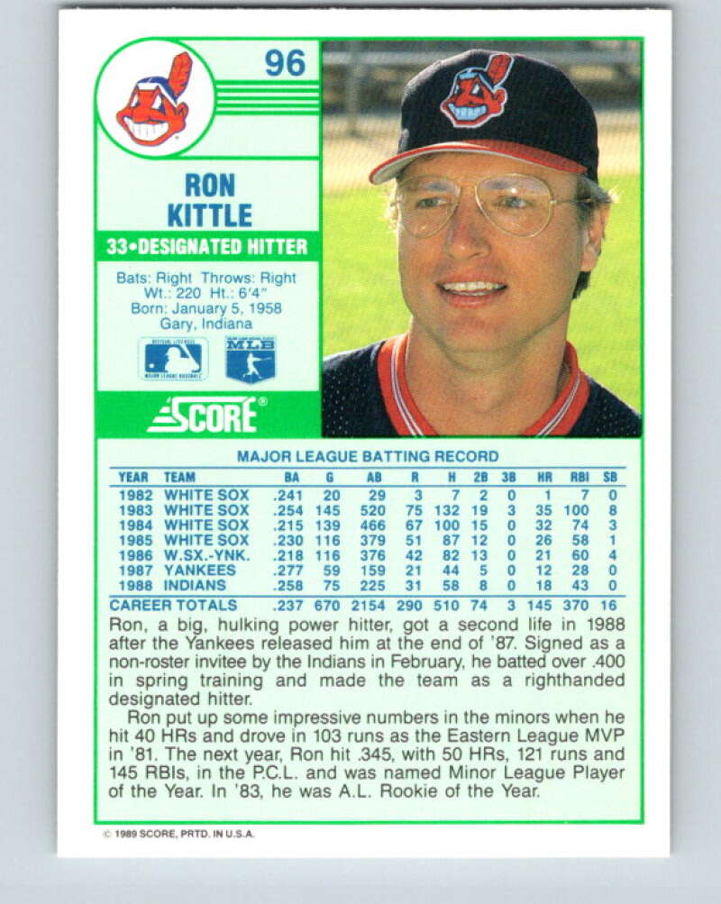 1989 Score #96 Ron Kittle Mint Cleveland Indians
