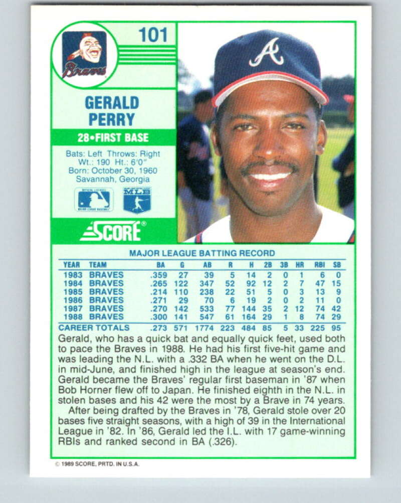 1989 Score #101 Gerald Perry Mint Atlanta Braves