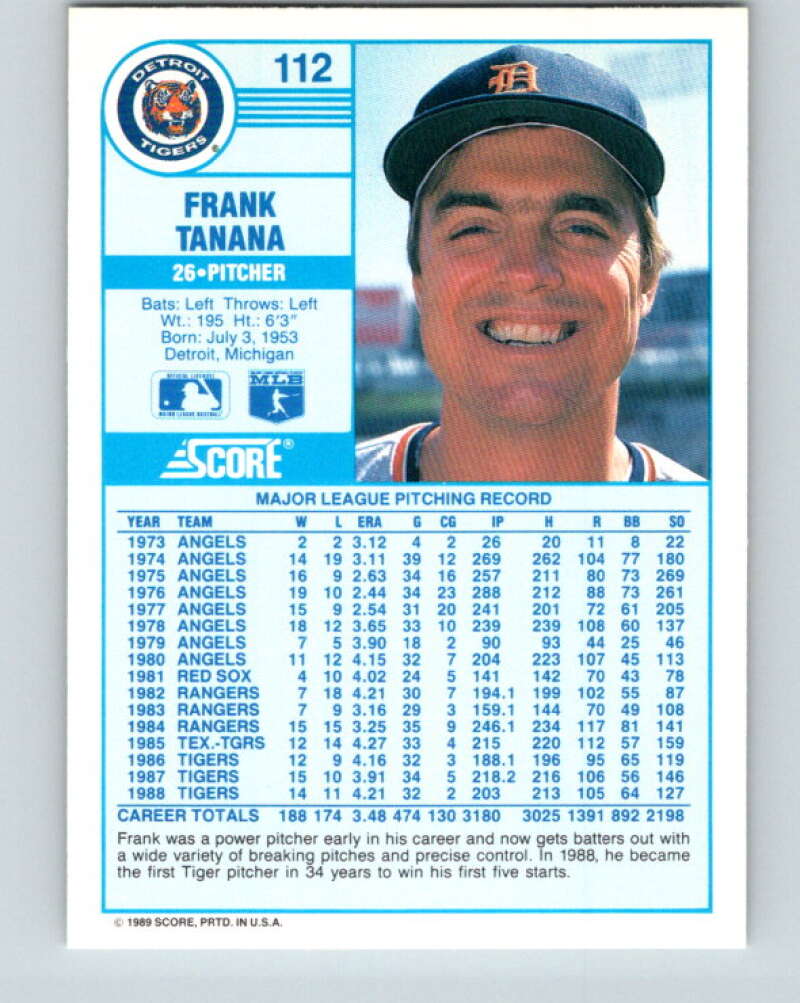 1989 Score #112 Frank Tanana Mint Detroit Tigers
