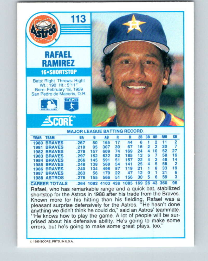 1989 Score #113 Rafael Ramirez Mint Houston Astros