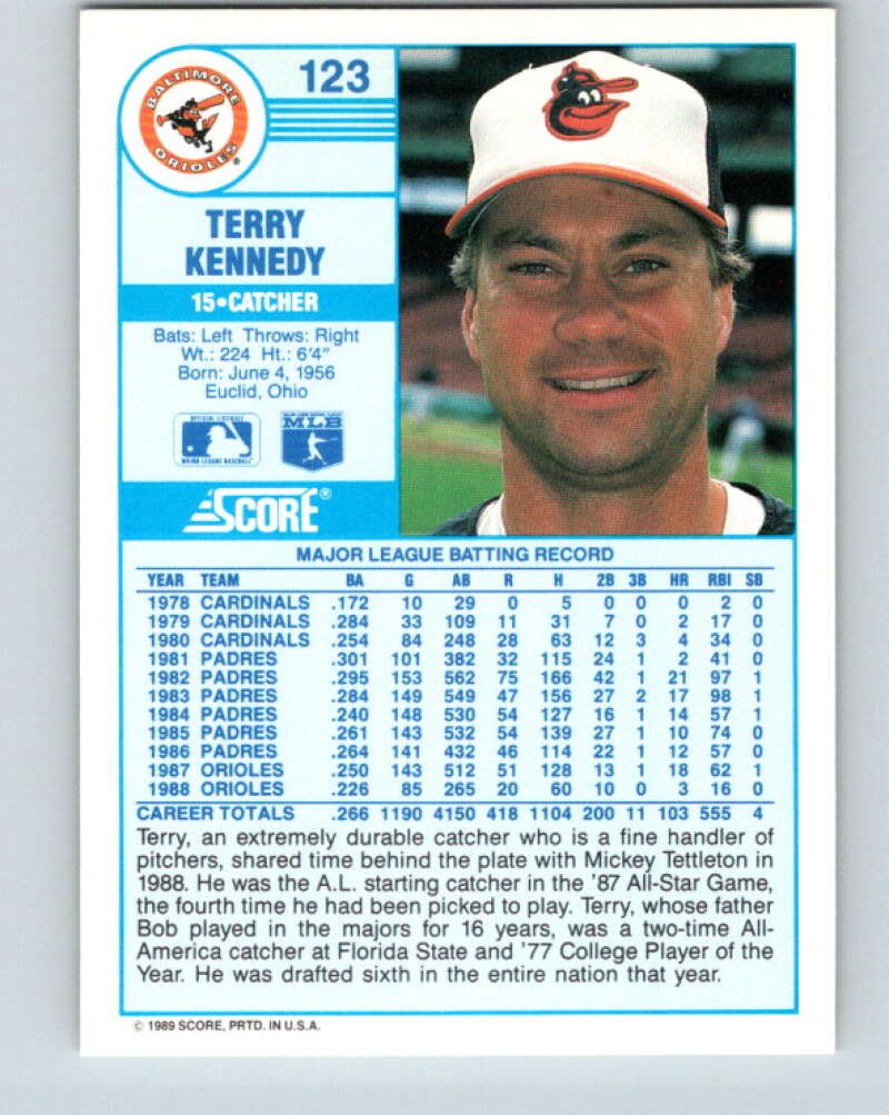 1989 Score #123 Terry Kennedy Mint Baltimore Orioles
