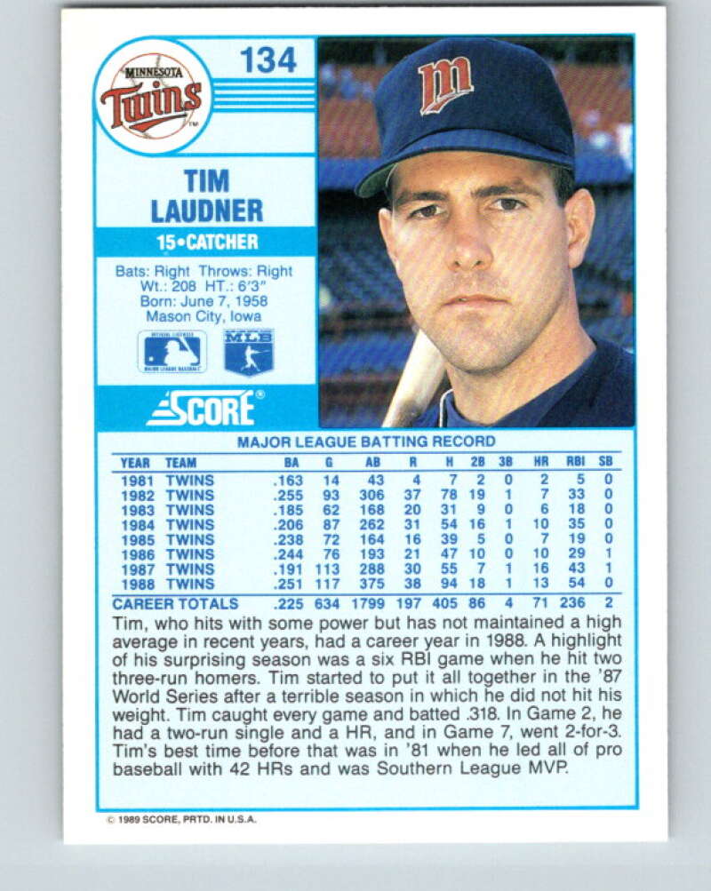 1989 Score #134 Tim Laudner Mint Minnesota Twins