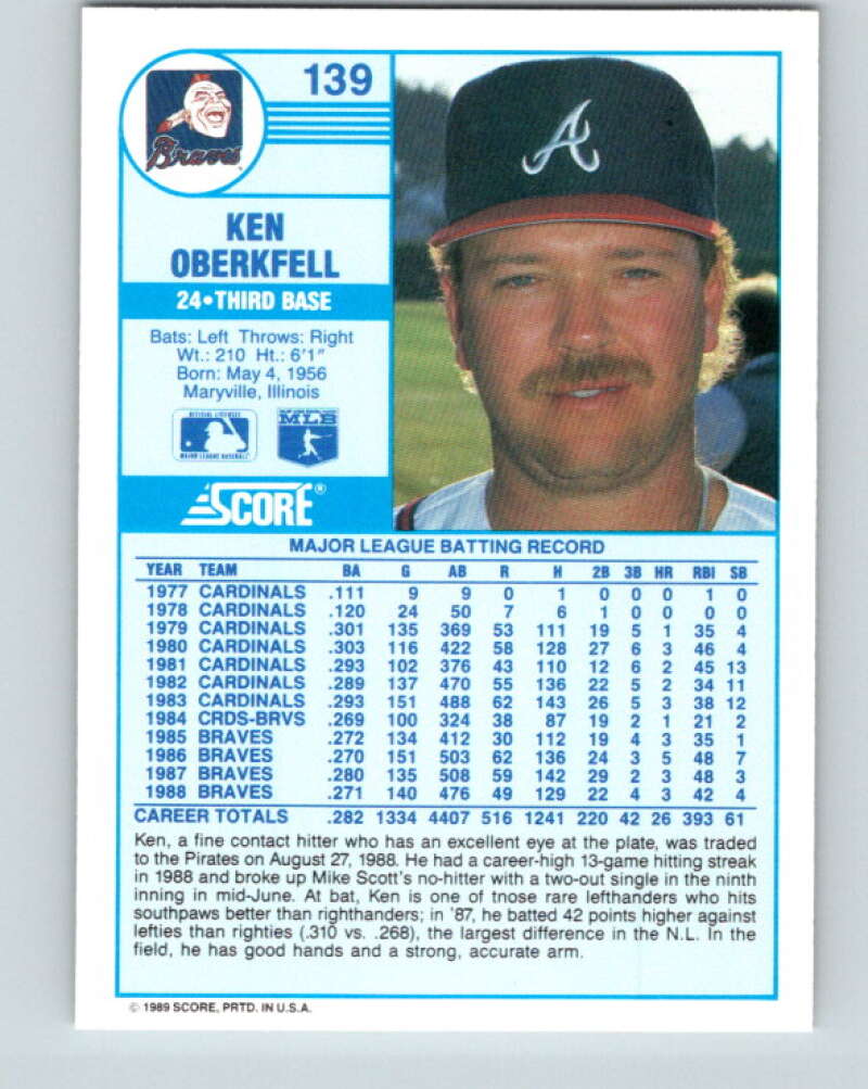 1989 Score #139 Ken Oberkfell Mint Atlanta Braves