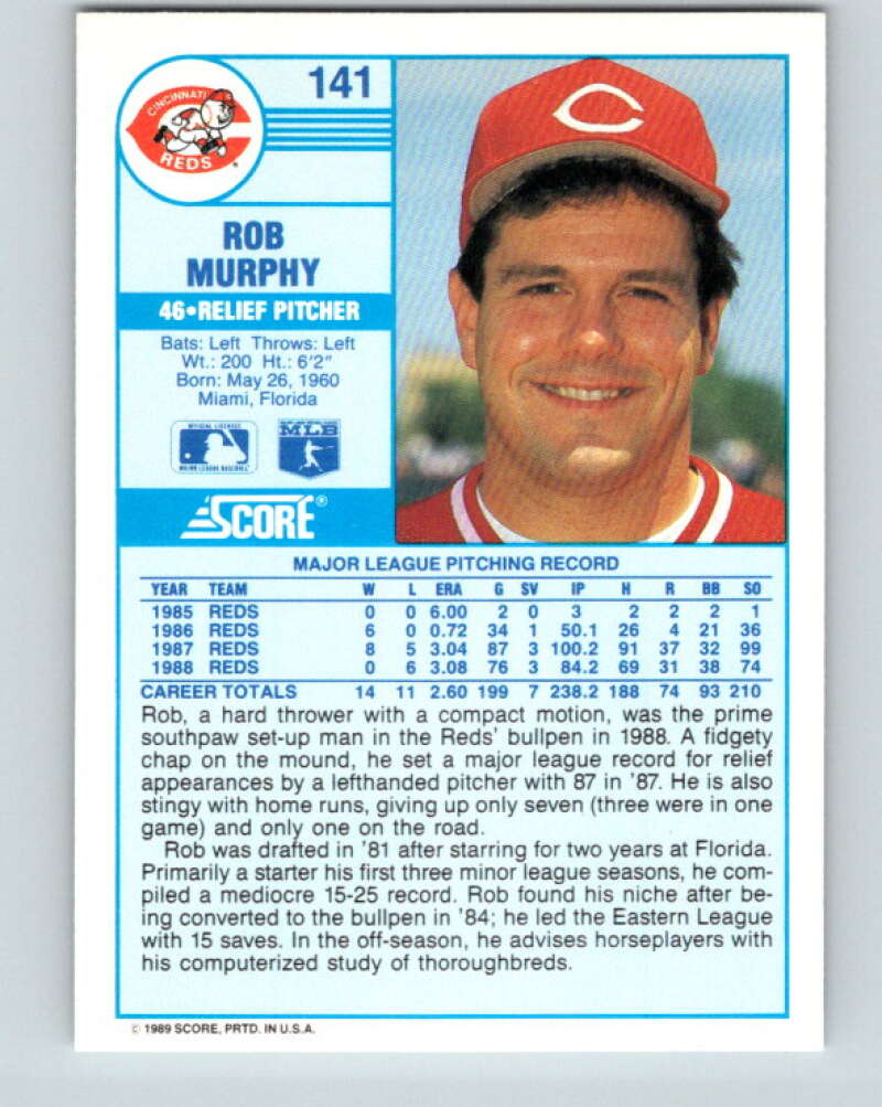 1989 Score #141 Rob Murphy Mint Cincinnati Reds