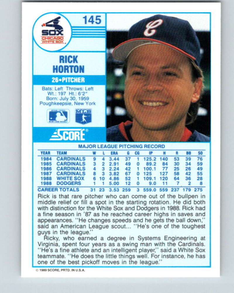 1989 Score #145 Ricky Horton Mint Chicago White Sox