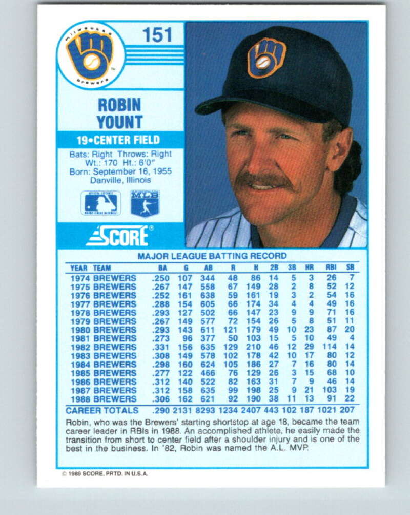 1989 Score #151 Robin Yount Mint Milwaukee Brewers