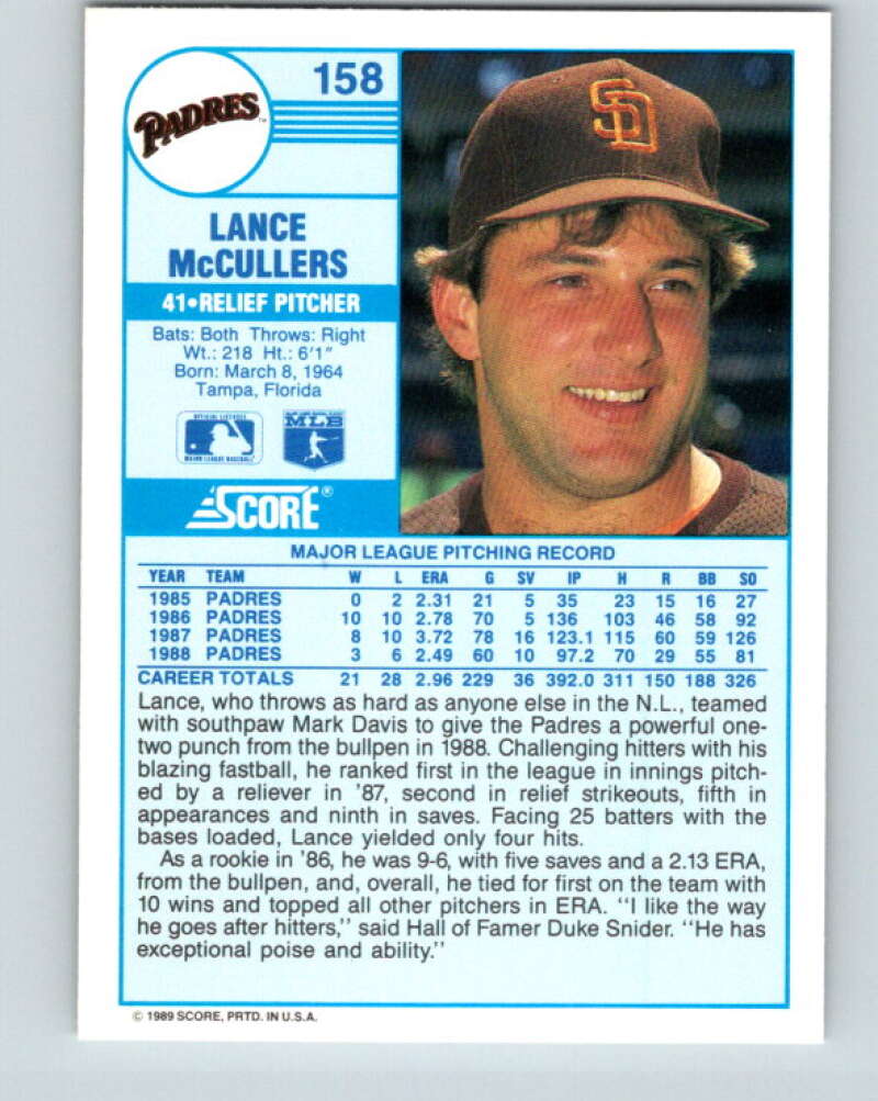 1989 Score #158 Lance McCullers Mint San Diego Padres