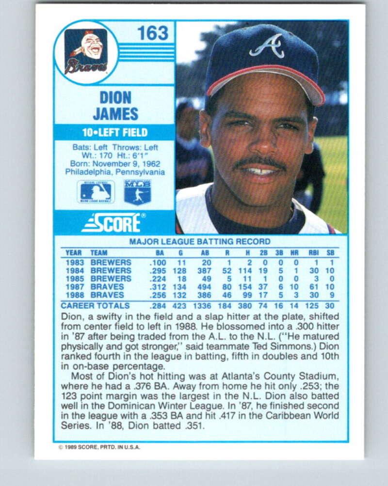 1989 Score #163 Dion James Mint Atlanta Braves