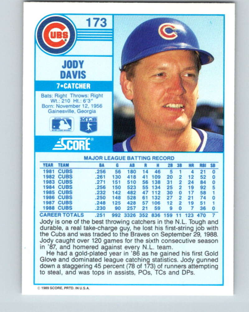 1989 Score #173 Jody Davis Mint Chicago Cubs
