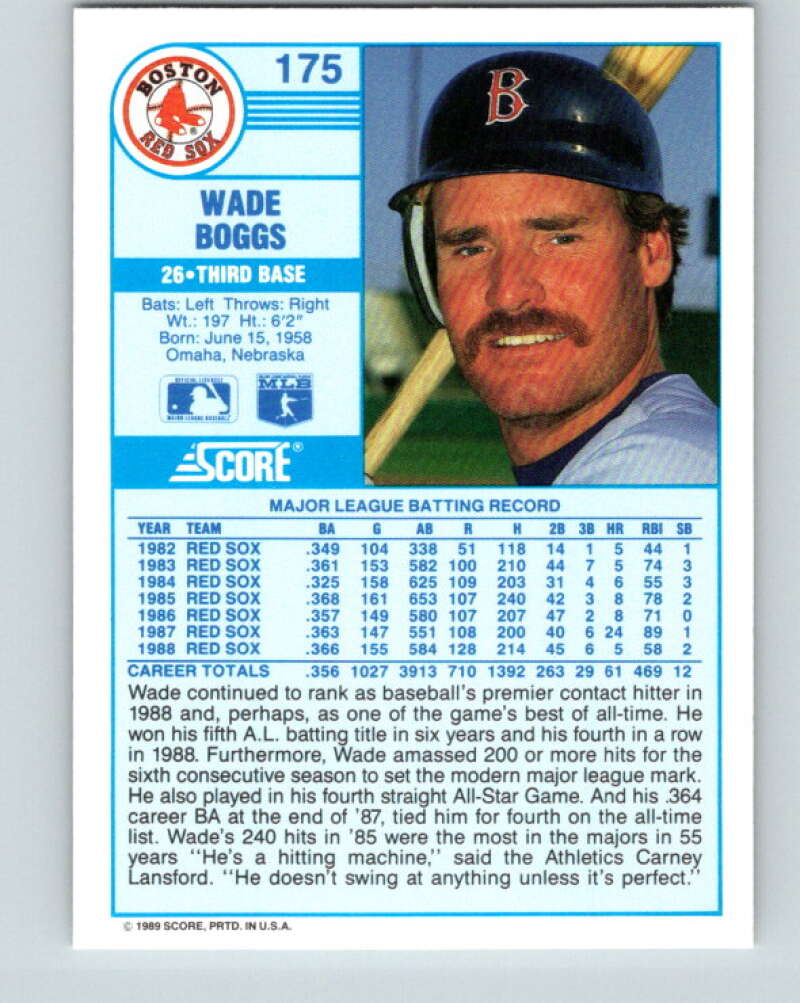 1989 Score #175 Wade Boggs Mint Boston Red Sox