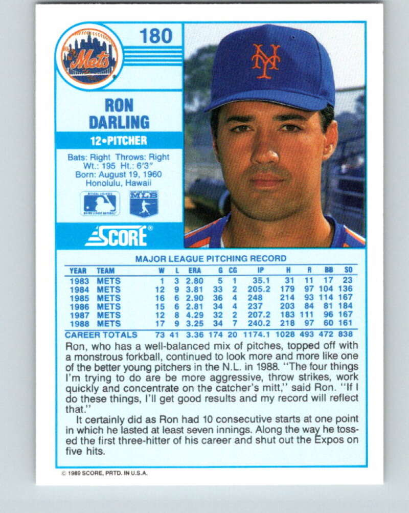 1989 Score #180 Ron Darling Mint New York Mets