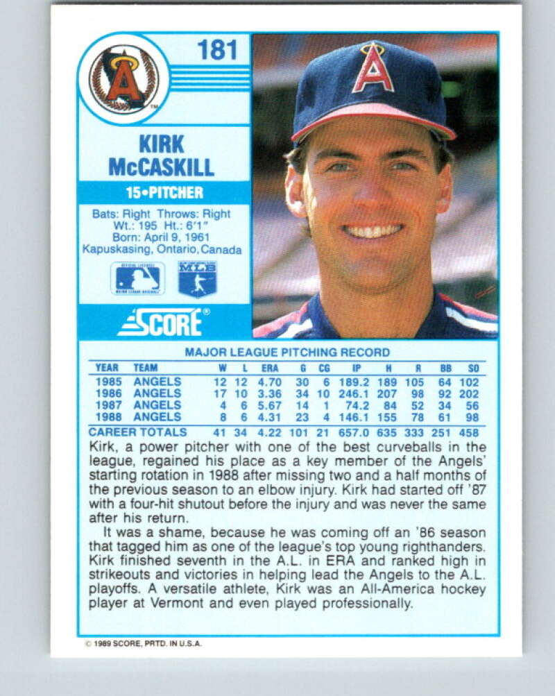 1989 Score #181 Kirk McCaskill Mint California Angels