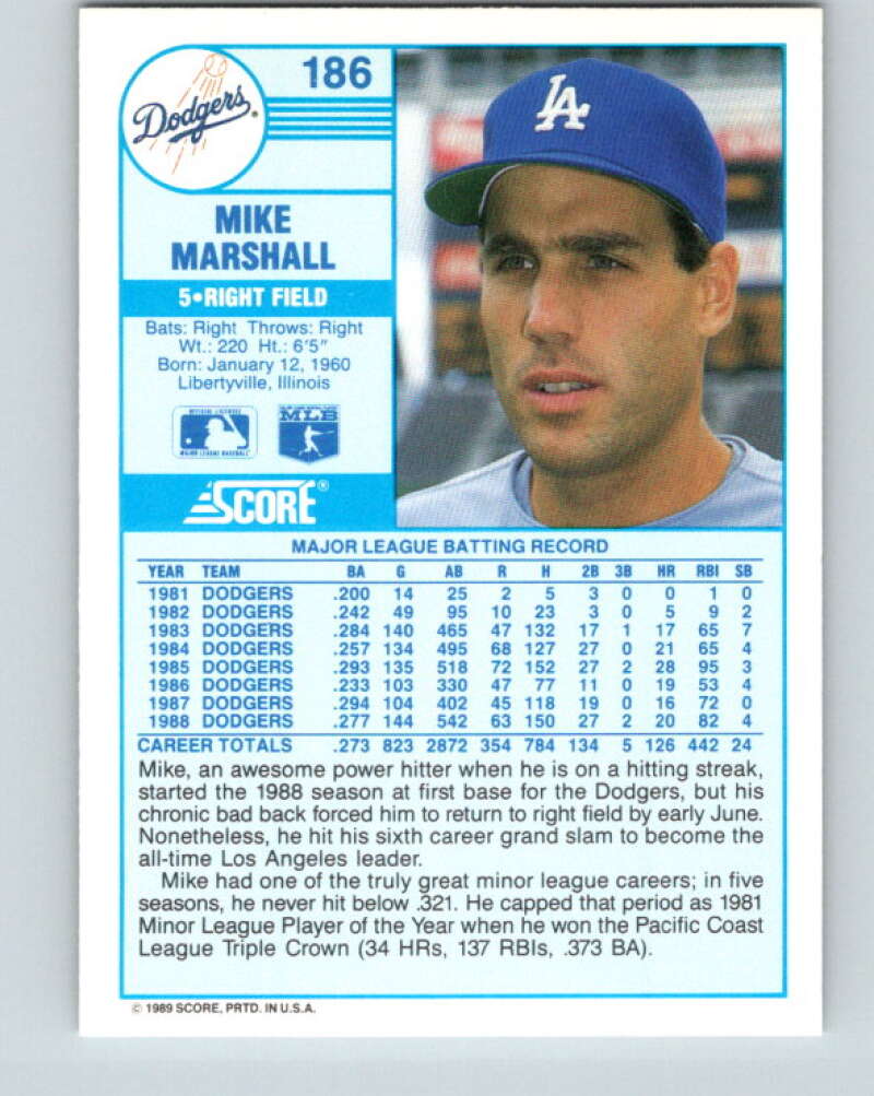 1989 Score #186 Mike Marshall Mint Los Angeles Dodgers