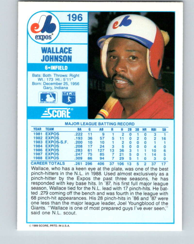 1989 Score #196 Wallace Johnson Mint Montreal Expos