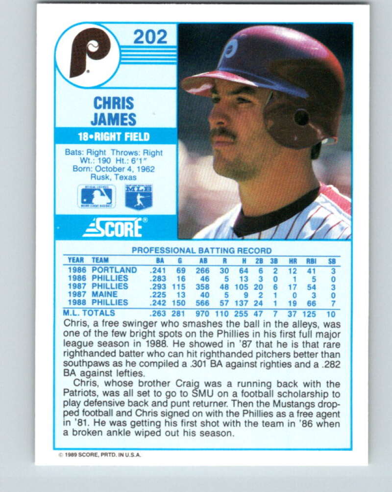 1989 Score #202 Chris James Mint Philadelphia Phillies