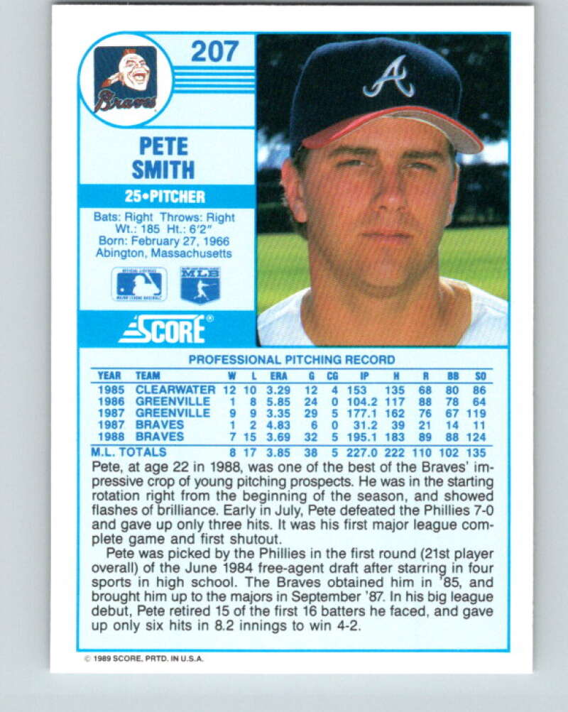 1989 Score #207 Pete Smith Mint Atlanta Braves