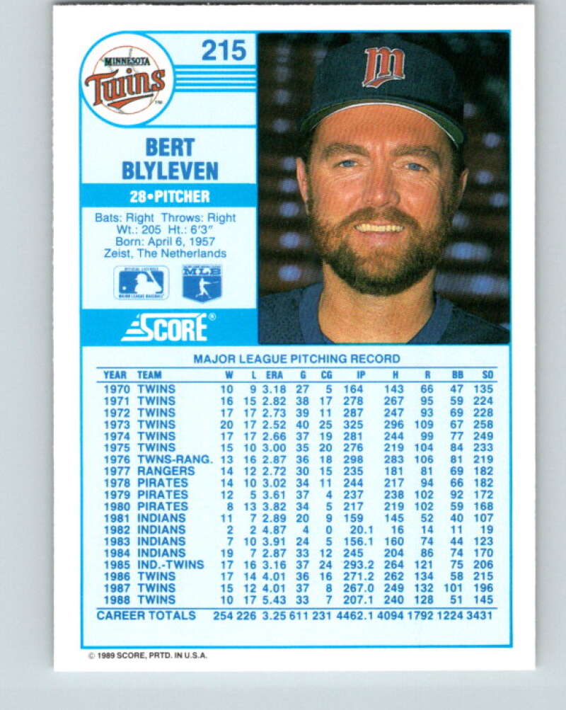 1989 Score #215 Bert Blyleven Mint Minnesota Twins