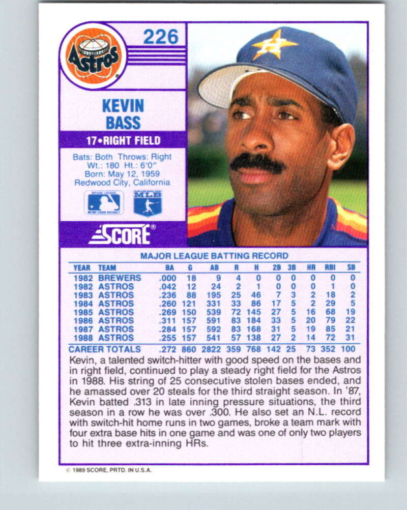 1989 Score #226 Kevin Bass Mint Houston Astros