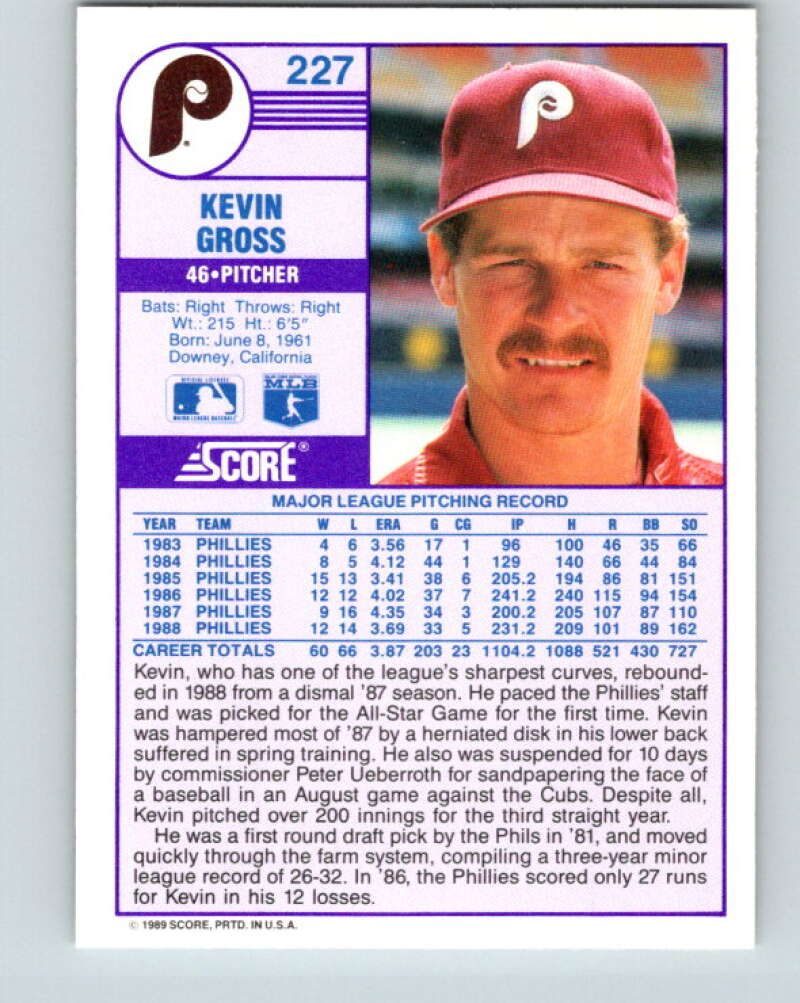 1989 Score #227 Kevin Gross Mint Philadelphia Phillies