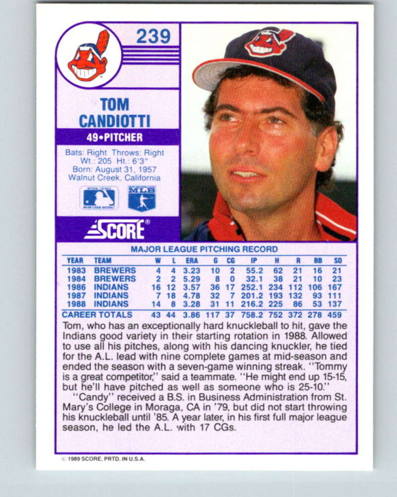 1989 Score #239 Tom Candiotti Mint Cleveland Indians