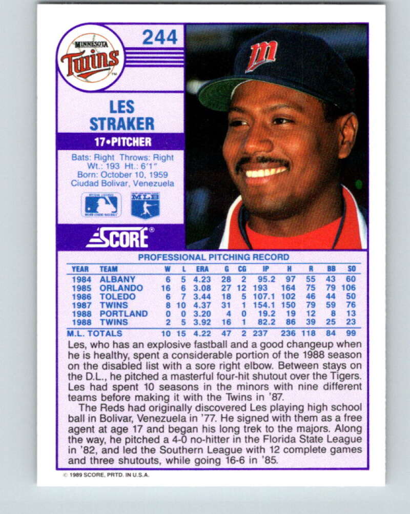 1989 Score #244 Les Straker Mint Minnesota Twins