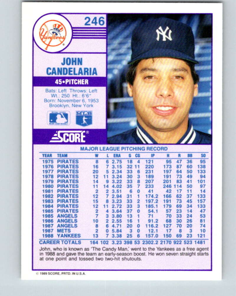 1989 Score #246 John Candelaria Mint New York Yankees