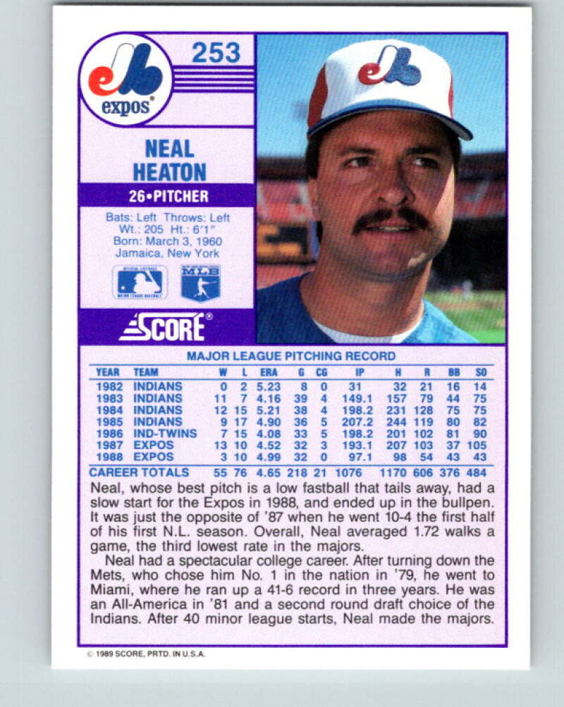 1989 Score #253 Neal Heaton Mint Montreal Expos