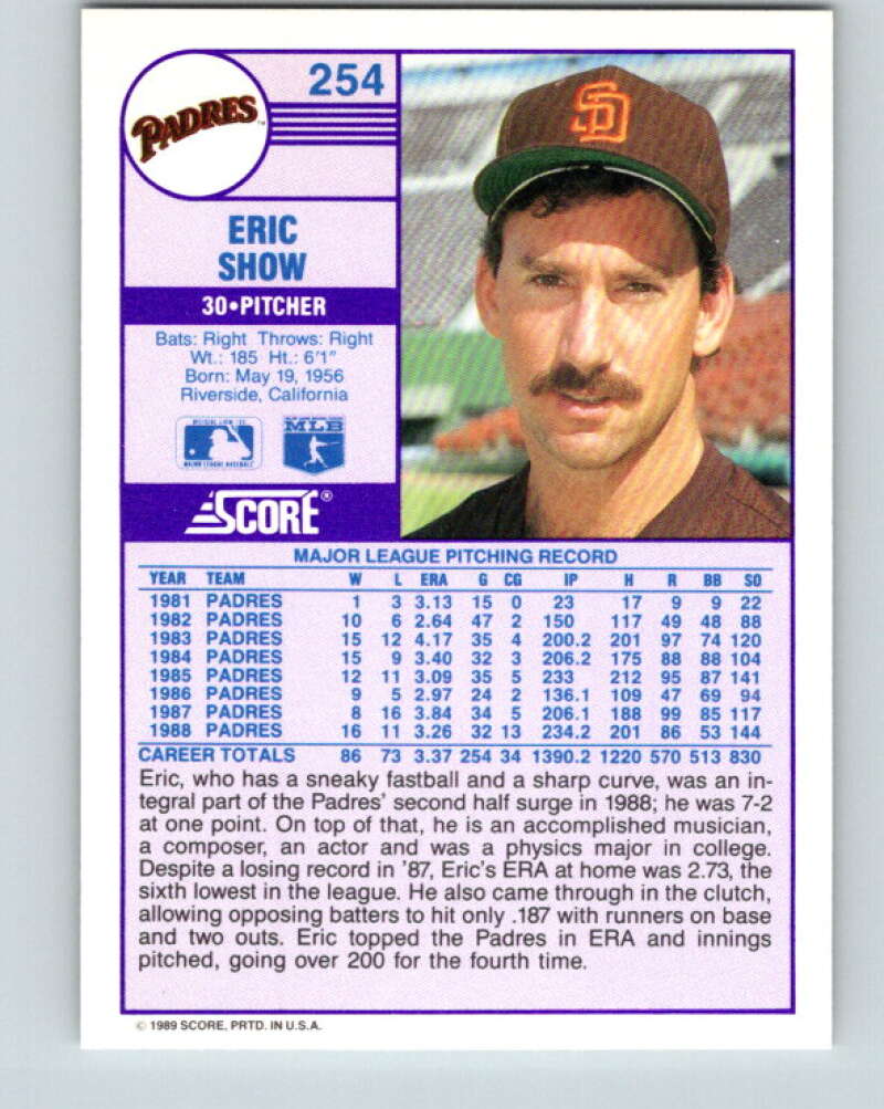 1989 Score #254 Eric Show Mint San Diego Padres