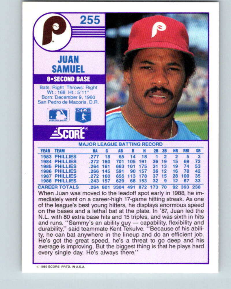 1989 Score #255 Juan Samuel Mint Philadelphia Phillies
