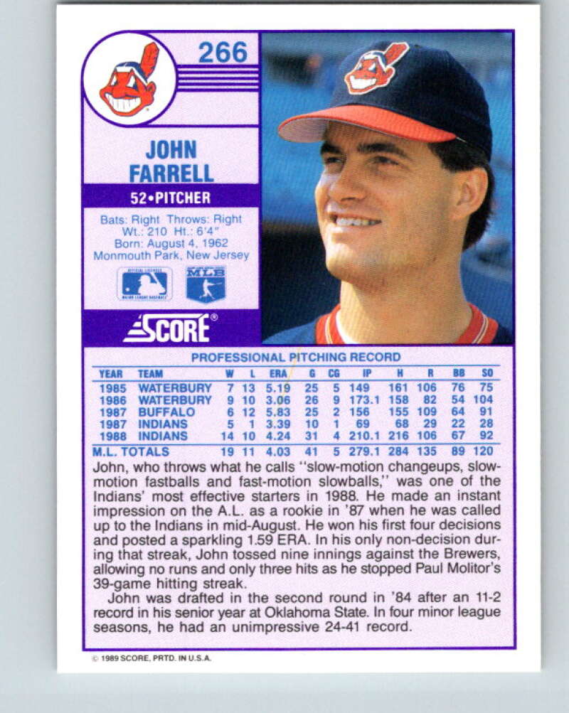 1989 Score #266 John Farrell Mint Cleveland Indians