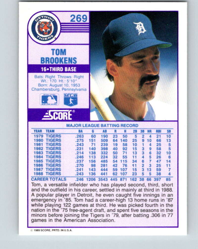 1989 Score #269 Tom Brookens Mint Detroit Tigers